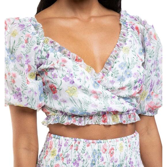 SAYLOR Tops - Saylor Floral Teryn Top Womens Size S Blouse Cropped Puff Sleeve Forest Fairy